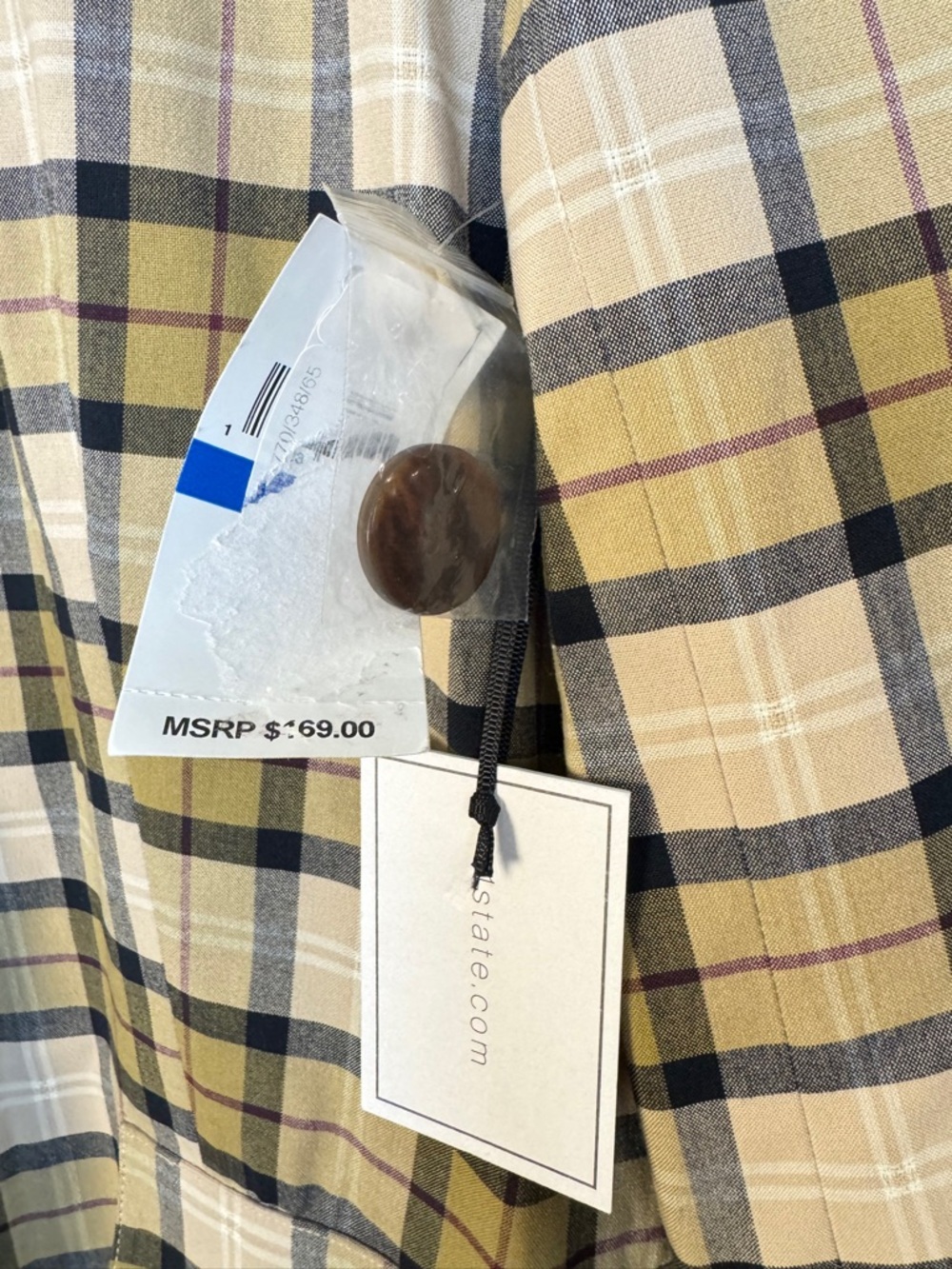 1. State Folklore Plaid Notched Lapel Mac Checked Trench Coat Lightweight XL - Picture 11 of 14